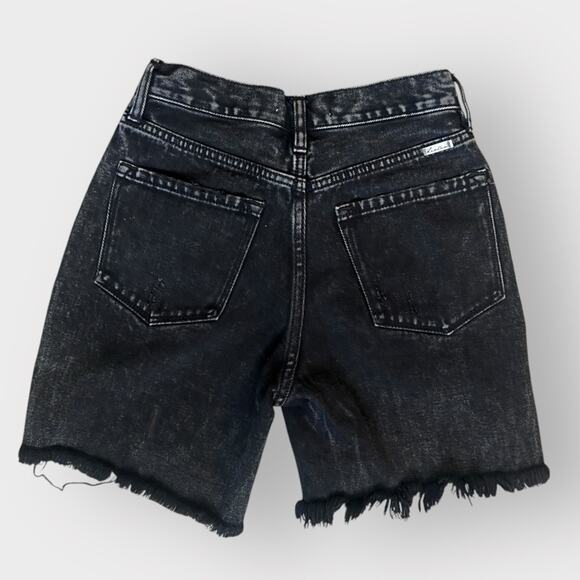 KanCan Arabella Ultra High Rise Bermuda Shorts Black Distressed Denim, Small - Picture 5 of 8